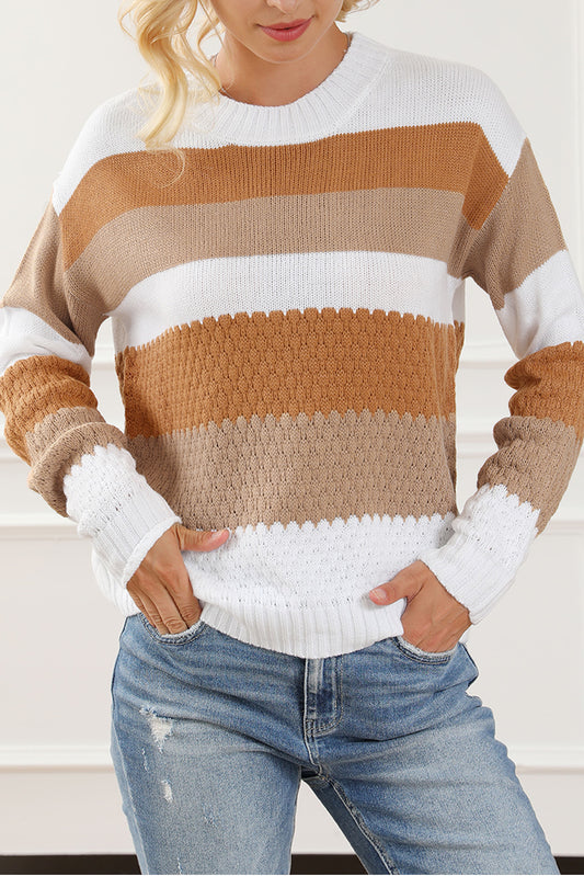 Stripe Cable Knit Drop Shoulder Sweater