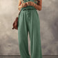 Knotted Straps Button Textured Drawstring Jumpsuit