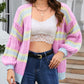 Contrast Striped Open Front Cable Cardigan