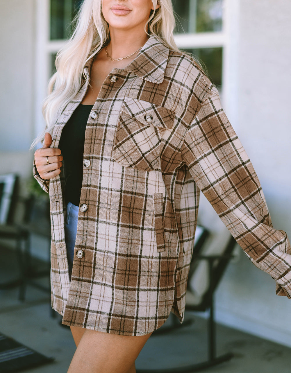Plaid Print Chest Pockets Shacket