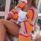 Striped Colorblock Drop Shoulder Slouchy Cardigan