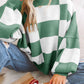 Stripe Checkered Bishop Sleeve Sweater