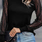 Striped Mesh Long Sleeve Crewneck Ribbed Top