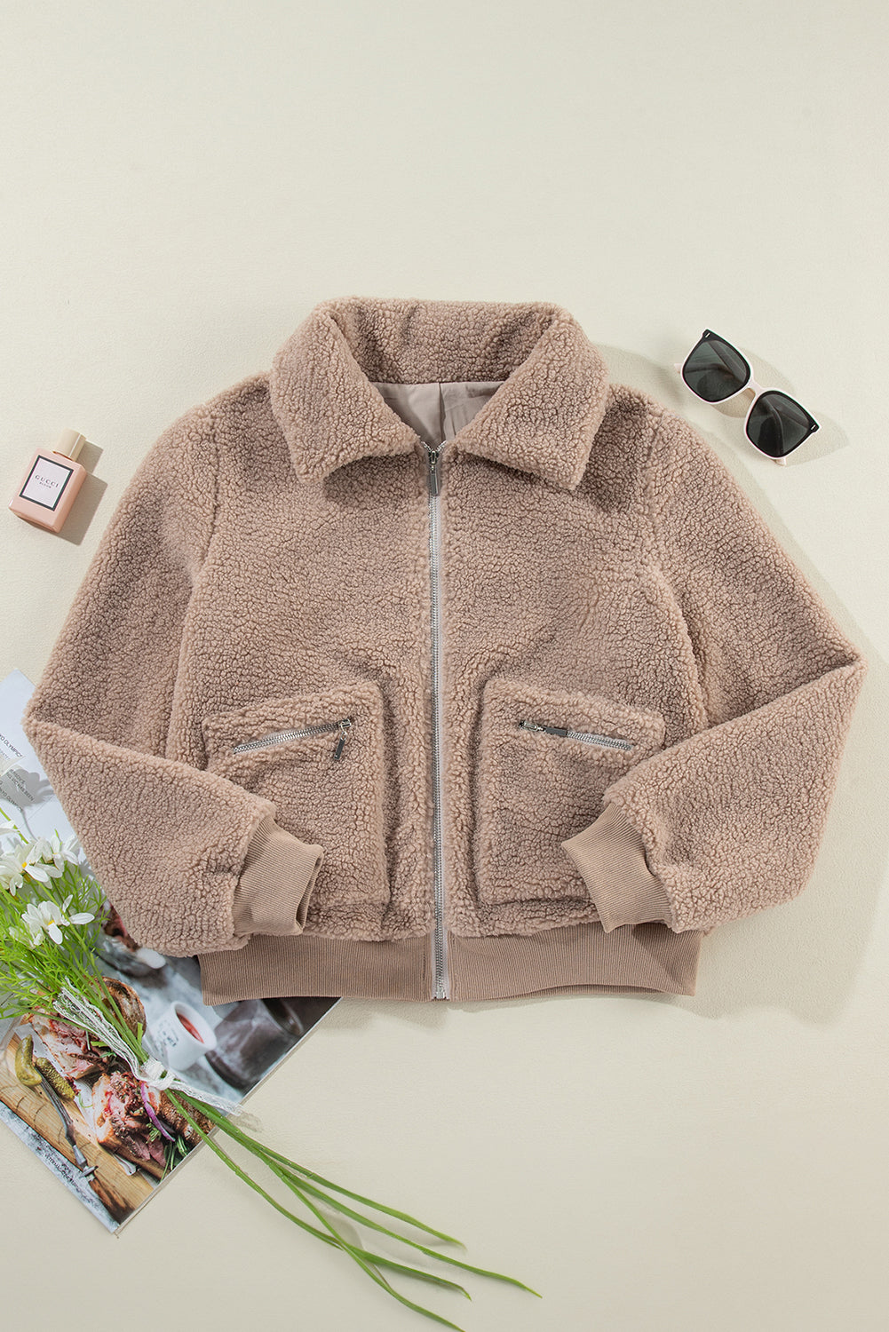 Zipper Pocketed Winter Fuzzy Jacket