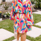 Plus Size Abstract Print Oversized Sleeve Belted Dress