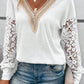 Lace Splicing V Neck Puff Sleeve Top