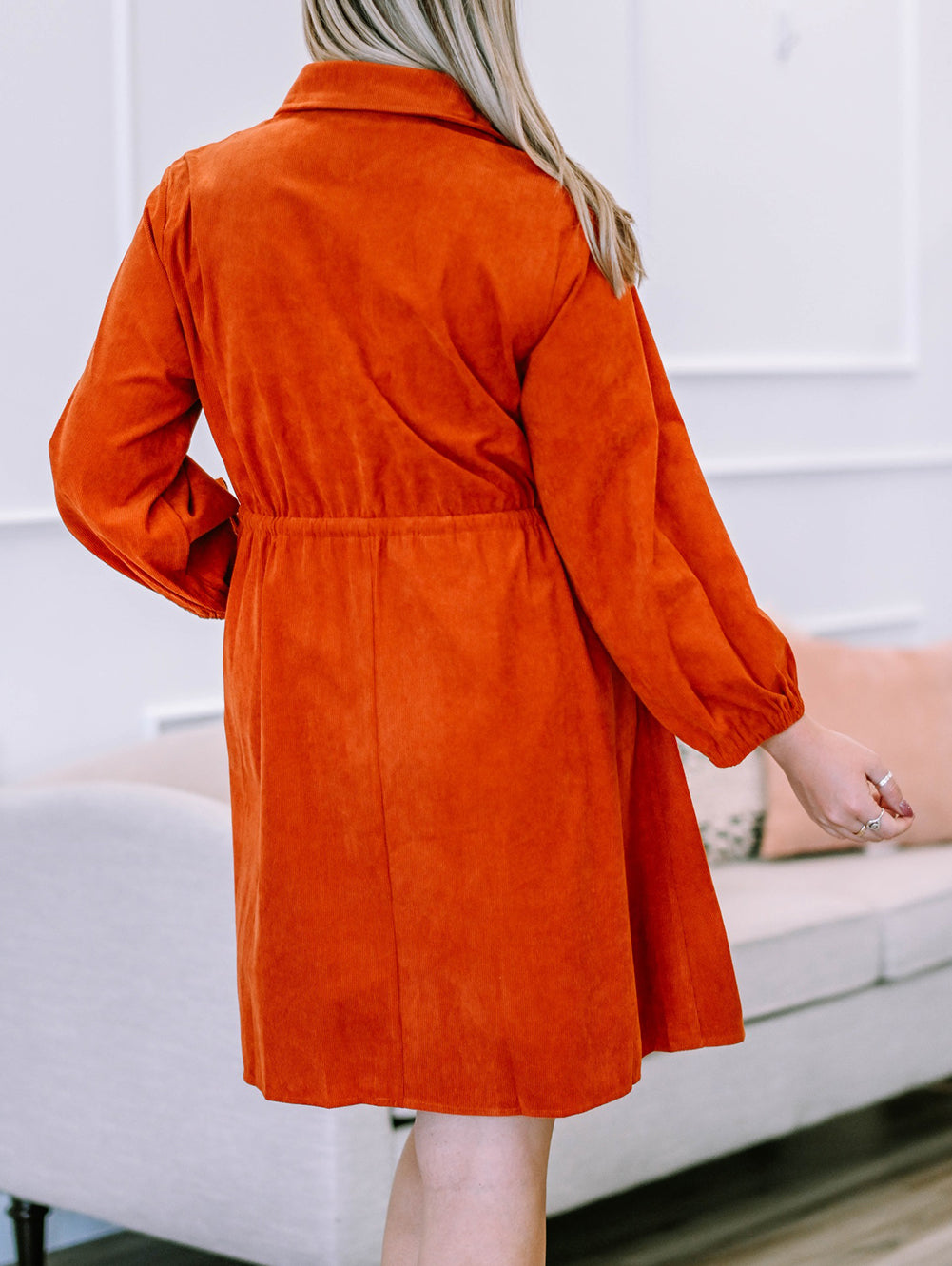 Plus Size High Waist Corduroy Dress