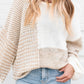 Mixed Pattern Knit Tie Keyhole Drop Shoulder Sweater