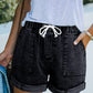 Pocketed Drawstring High Waist Denim Shorts