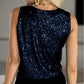 Sequined Deep V Neck Buttoned Tank Top