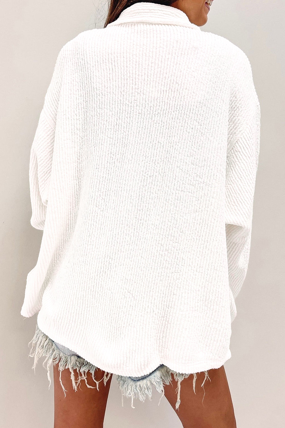 Solid Color Corduroy Buttoned Long Sleeve Jacket