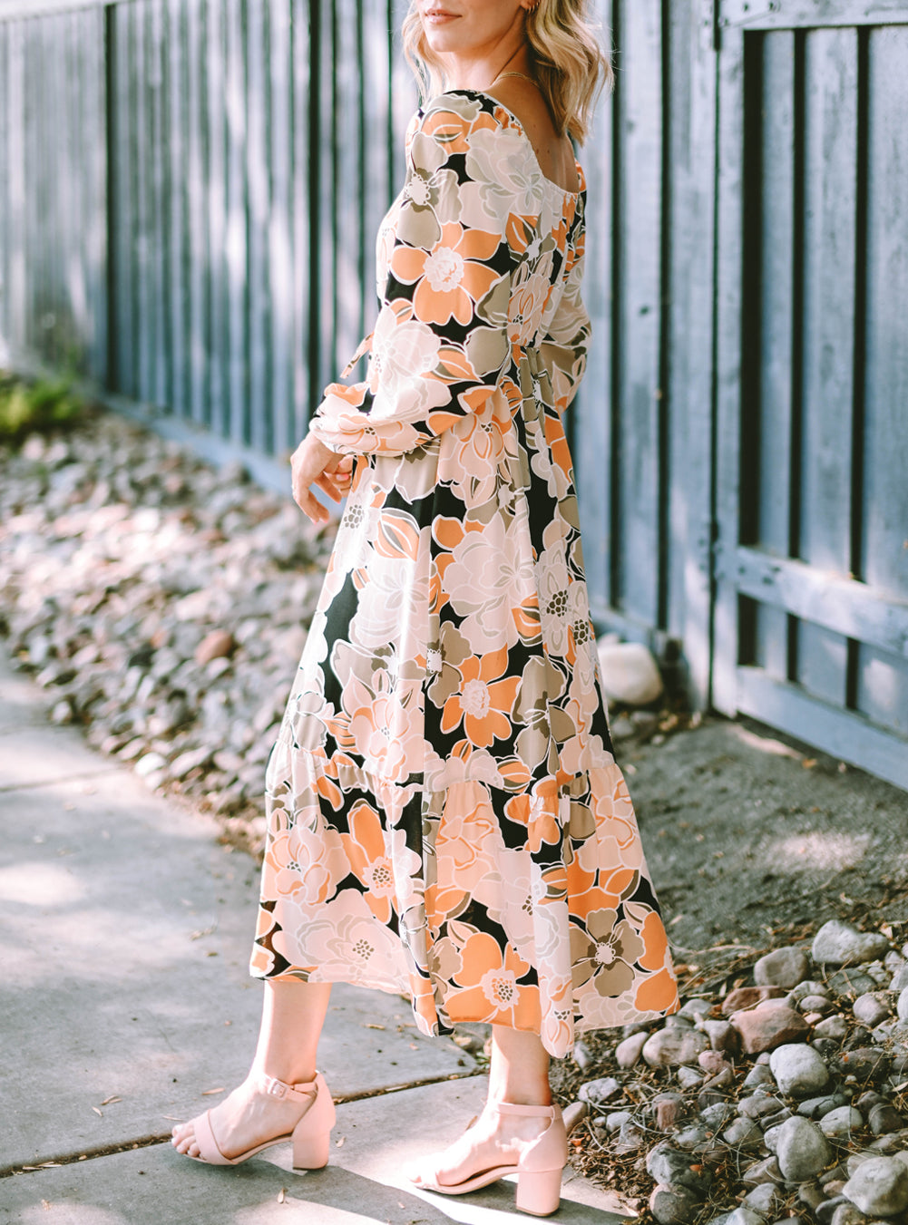 Tie Waist Puff Sleeve Bold Floral Maxi Dress