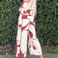 Abstract Printed Button Back Vest and Wide Leg Pants Set