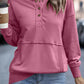 Ribbed Hem Snap Button Neckline Sweatshirt with Pocket