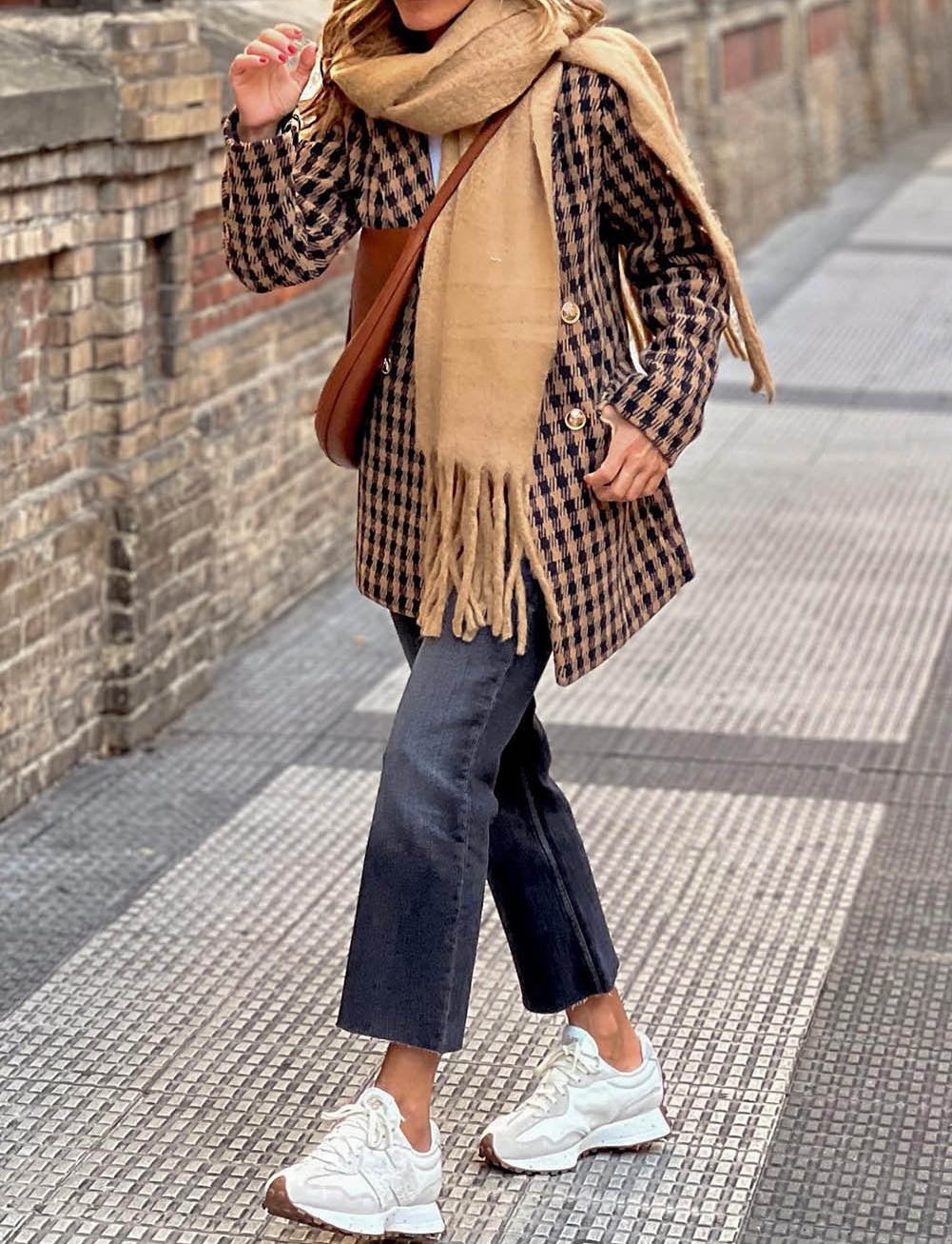 Tweed Plaid Pattern Double Breasted Blazer