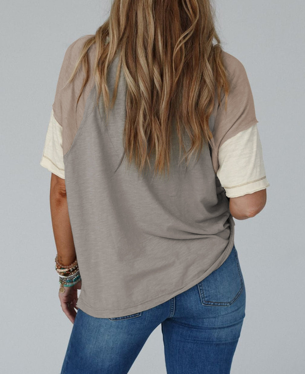 Simply Exposed Seam Colorblock Loose Tee