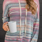 Striped Print Cable Knit Drop Shoulder Hoodie