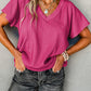 Crinkled V Neck Wide Sleeve T-shirt