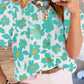 Floral Puff Sleeve Frilled Neckline Blouse