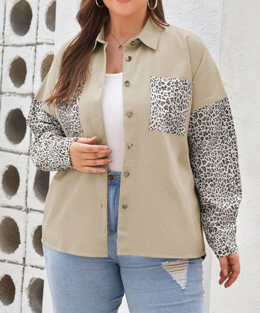 Plus Size Leopard Patchwork Shacket
