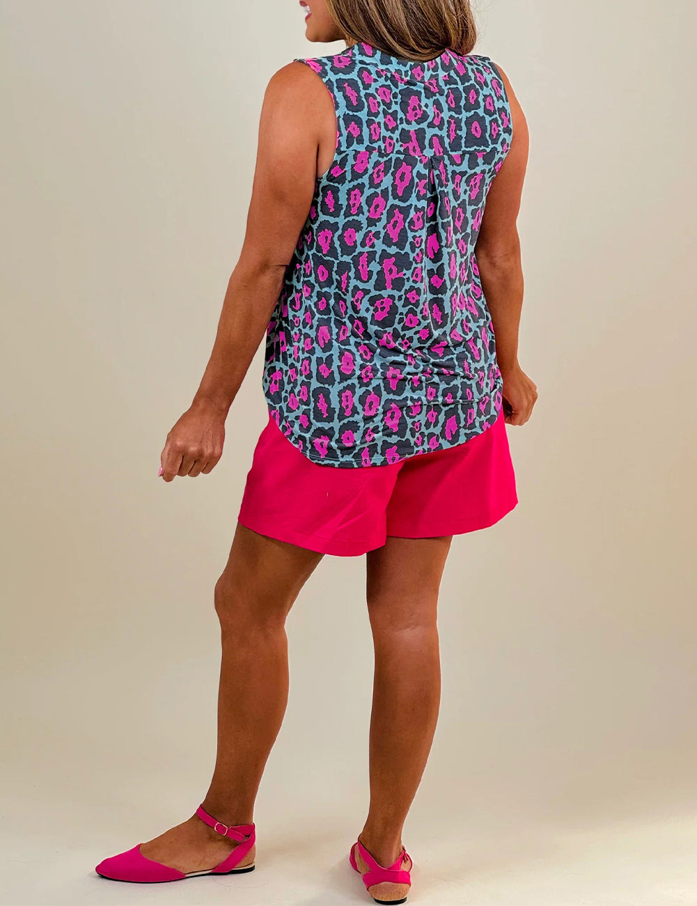 Abstract Printed Notched Neck Tank Top