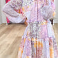 Floral Smocked Mock Neck Ruffled Tiered Bubble Sleeve Dress