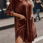 Collared V Neck Two Pockets Shift Velvet Dress