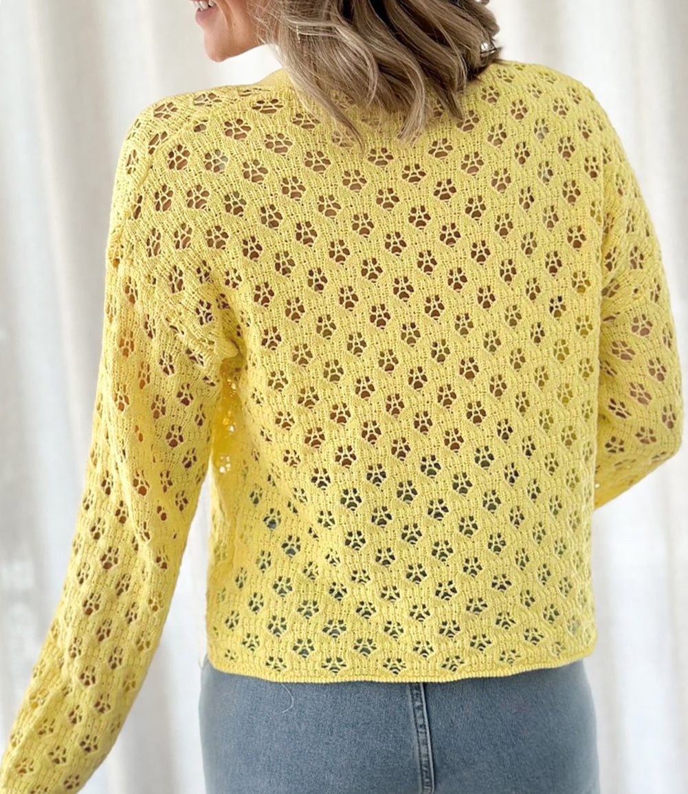 Pointelle Knit V Neck Sweater Cardigan