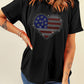 Rhinestone American Flag Heart Shape Graphic T Shirt