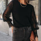 Black Sheer Lace Mesh Bishop Sleeve Top
