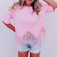 Fringed Sequin Crop T-shirt
