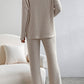 Plus Size Ribbed V Neck Pullover and Pants Set