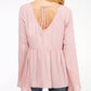 V-Neck Bell Sleeve Back-Tie Ruffled Blouse