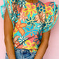 Vibrant Floral Print Trimmed Ruffle Sleeve Blouse