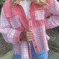 Frayed Tweed Plaid Patchwork Buttoned Jacket