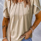 Apricot Lace Trim Pleated Short Sleeve Top