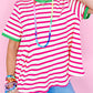 Stripe Contrast Trim Crew Neck Loose Short Sleeve Top