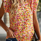Floral Print Flutter Sleeve V Neck Tank Top