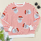 Stripe Striped Sequin Santa Claus Pattern Christmas Pullover Sweatshirt