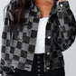 Checkered Patchwork Button up Denim Jacket