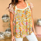Lace Trim Mix Floral Printed Contrast Ruffle Sleeve Blouse