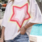 Colorblock Star Patched Half Sleeve Oversized Tee