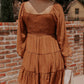 Bishop Sleeve Smocked Tiered Mini Dress