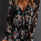 Black Wildflower Print Chiffon Blouse