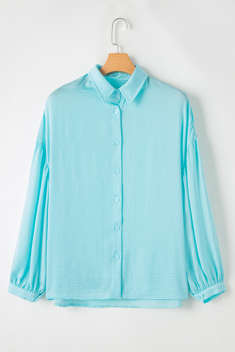 Solid Puff Sleeve Loose Fit Buttoned Shirt