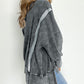 Acid Wash Relaxed Fit Seamed Pullover Sweatshirt with Slits