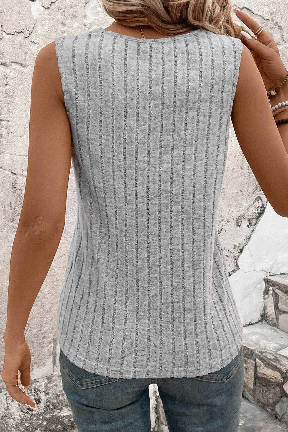 Wide Rib Texture V Neck Tank Top