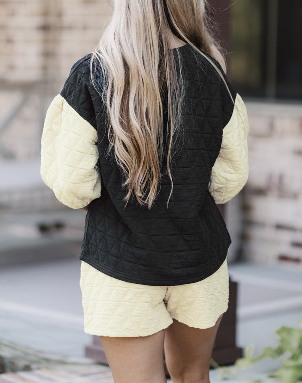 Color Block Quilted 3/4 Sleeve Top and Shorts Set