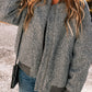 Fuzzy Zip Up Pocketed Sleeve Jacket