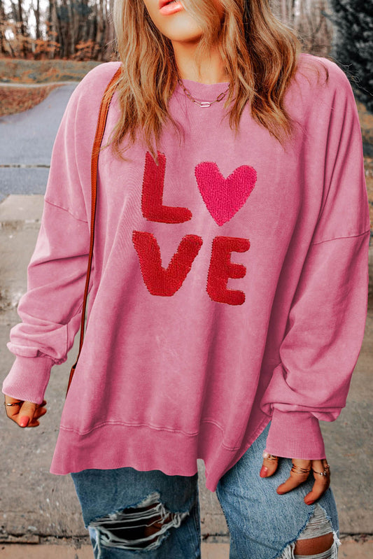 LOVE Letter Embroidered Graphic Split Curvy Sweatshirt